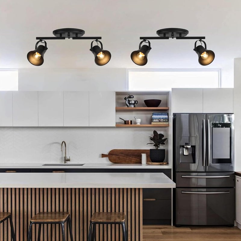 KEESFU 2-Light Track Lighting Kit,Black Semi Flush Mount Ceiling Light with 2 Rotatable Light Heads,Industrial Accent for Livingroom,Bathroom,Hallway,Art Wall,Bathroom,Kitchen.(2-Light) - Image 2